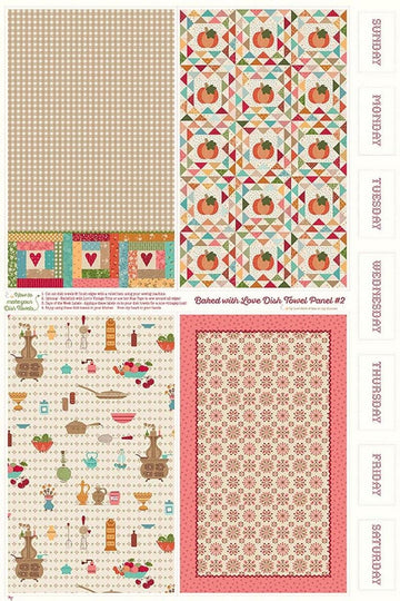 SALE Baked With Love Home Dec Dish Towel #2 Cream Pattern Panel Fabric LARGE Canvas - HD18121 - Riley Blake Quilting Cotton Fabric