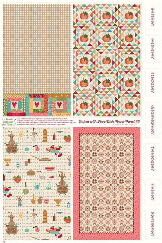 SALE Baked With Love Home Dec Dish Towel #2 Cream Pattern Panel Fabric LARGE Canvas - HD18121 - Riley Blake Quilting Cotton Fabric