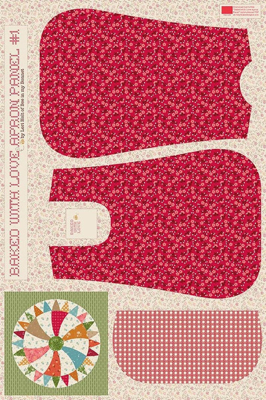 Baked With Love Home Dec Apron Panel #1 Red Pattern Panel Fabric LARGE Canvas - HD18122 - Riley Blake Quilting Cotton Fabric