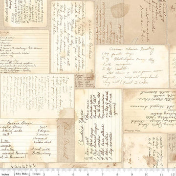 3-Yard-Cut - SALE Baked With Love Recipes Tea Dye Cream Handwriting Fabric 108" WIDE BACK - WB17800 - Riley Blake Quilting Cotton Fabric