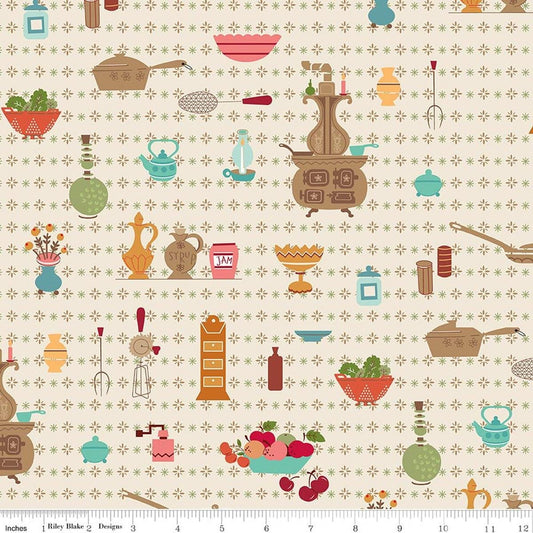 3-Yard-Cut - SALE Baked With Love Wallpaper Linen Cream Jars Fabric 108" WIDE BACK - WB17802 - Riley Blake Quilting Cotton Fabric