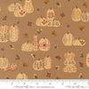 Image of Windfall Pumpkin Patches Oatmeal quilting cotton fabric by Fancy That Design House for Moda Fabric. Features pumpkins on a brown background. Cute Little Fabric Shop.