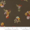 Image of Windfall Flower Jars Dark Moss quilting cotton fabric by Fancy That Design House for Moda Fabric. Features flowers on a brown background. Cute Little Fabric Shop.