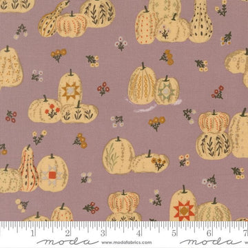Image of Windfall Pumpkin Patches Soft Thistle quilting cotton fabric by Fancy That Design House for Moda Fabric. Features pumpkins on a purple background. Cute Little Fabric Shop.