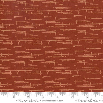 Image of Windfall Textured Blender Rust quilting cotton fabric by Fancy That Design House for Moda Fabric. Features printed texture on a red background. Cute Little Fabric Shop.