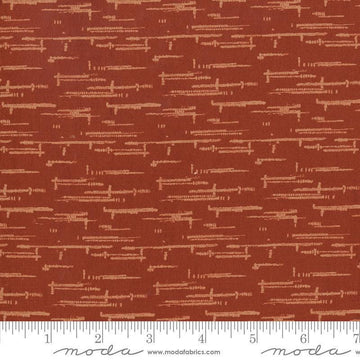 Image of Windfall Textured Blender Rust quilting cotton fabric by Fancy That Design House for Moda Fabric. Features printed texture on a red background. Cute Little Fabric Shop.