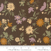 Image of Windfall Playful Petals Coffee quilting cotton fabric by Fancy That Design House for Moda Fabric. Features flowers on a brown background. Cute Little Fabric Shop.