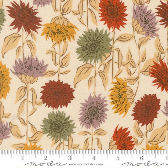 Image of Windfall Sunflower Field Eggshell quilting cotton fabric by Fancy That Design House for Moda Fabric. Features flowers on a cream background. Cute Little Fabric Shop.