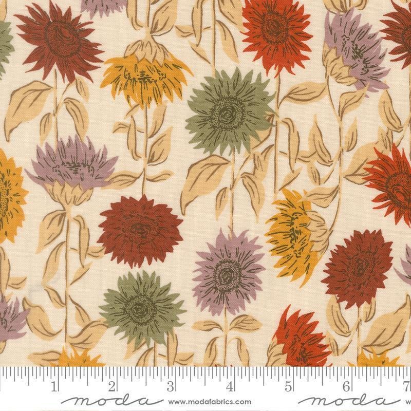 Image of Windfall Sunflower Field Eggshell quilting cotton fabric by Fancy That Design House for Moda Fabric. Features flowers on a cream background. Cute Little Fabric Shop.