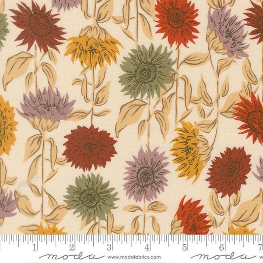 Image of Windfall Sunflower Field Eggshell quilting cotton fabric by Fancy That Design House for Moda Fabric. Features flowers on a cream background. Cute Little Fabric Shop.