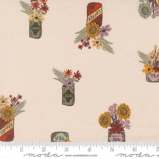 Image of Windfall Flower Jars Eggshell quilting cotton fabric by Fancy That Design House for Moda Fabric. Features flowers on a cream background. Cute Little Fabric Shop.