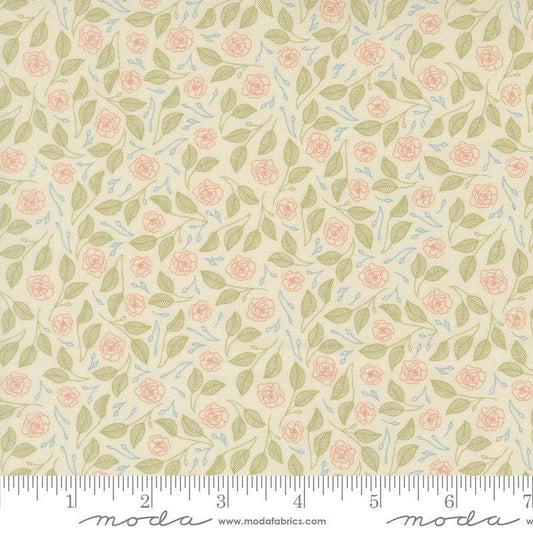 Image of Petalush Tapestry Lush quilting cotton fabric by Kiley's Quilt Room for Moda Fabrics. Features flowers on a cream background. Cute Little Fabric Shop.