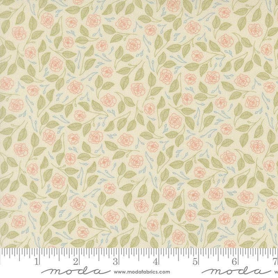 Image of Petalush Tapestry Lush quilting cotton fabric by Kiley's Quilt Room for Moda Fabrics. Features flowers on a cream background. Cute Little Fabric Shop.