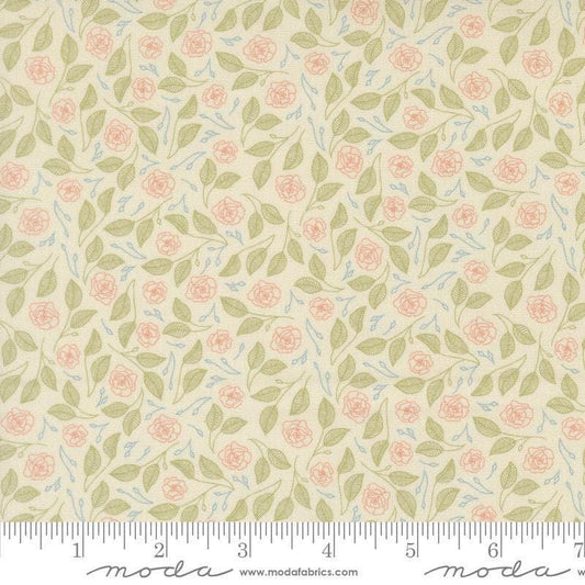 Image of Petalush Tapestry Lush quilting cotton fabric by Kiley's Quilt Room for Moda Fabrics. Features flowers on a cream background. Cute Little Fabric Shop.
