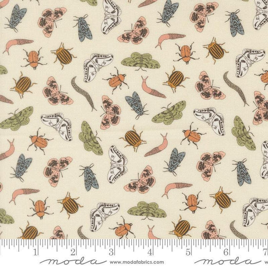 Image of Petalush Entomology Lush quilting cotton fabric by Kiley's Quilt Room for Moda Fabrics. Features bugs on a cream background. Cute Little Fabric Shop.