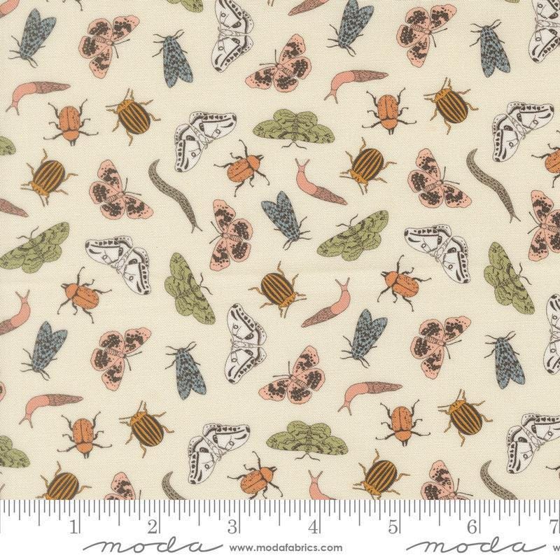 Image of Petalush Entomology Lush quilting cotton fabric by Kiley's Quilt Room for Moda Fabrics. Features bugs on a cream background. Cute Little Fabric Shop.
