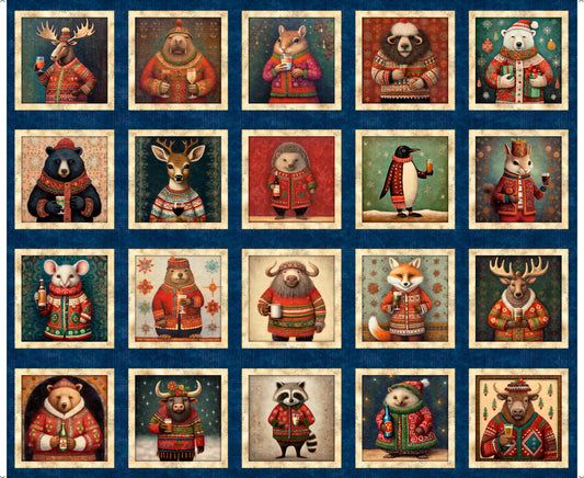Christmas Party Animals Picture Patches Navy Blue - 30401 - QT Fabrics Quilting Cotton Fabric