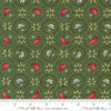 Image of When Snow Falls Tiny Birds in Wreaths Evergreen quilting cotton fabric by Deb Strain for Moda Fabrics. Features birds on a green background. Cute Little Fabric Shop.