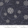 Image of When Snow Falls Swirling Snowflakes Night Sky quilting cotton fabric by Deb Strain for Moda Fabrics. Features snowflakes and swirls on a blue background. Cute Little Fabric Shop.