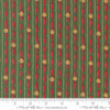 Image of When Snow Falls Jingle Bell Stripes Evergreen quilting cotton fabric by Deb Strain for Moda Fabrics. Features stripes on a green and red background. Cute Little Fabric Shop.