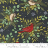 Image of When Snow Falls Winter Birds Night Sky quilting cotton fabric by Deb Strain for Moda Fabrics. Features birds and leaves on a blue background. Cute Little Fabric Shop.