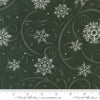 Image of When Snow Falls Swirling Snowflakes Holly quilting cotton fabric by Deb Strain for Moda Fabrics. Features snowflakes and swirls on a black background. Cute Little Fabric Shop.