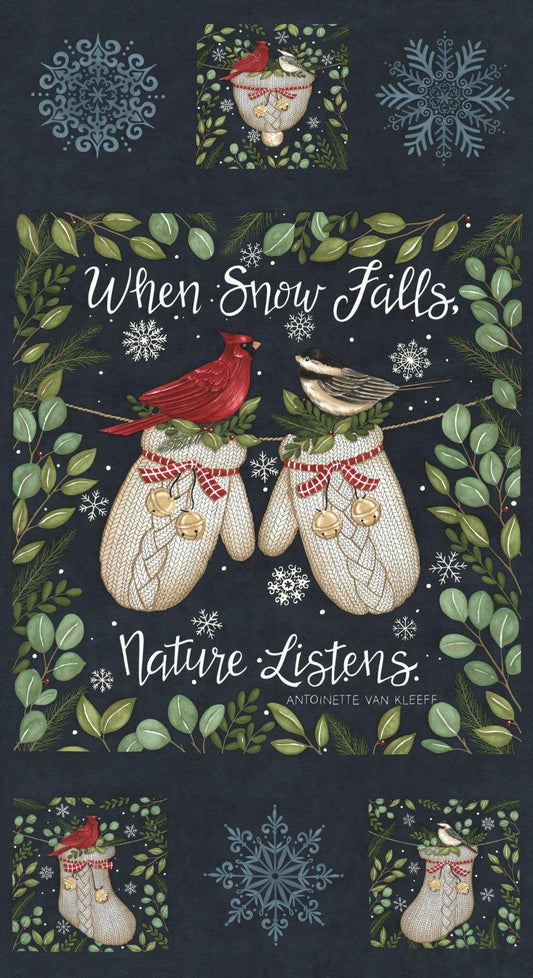When Snow Falls Panel Night Sky Blue Christmas Fabric - 56178 - Moda Fabrics Quilting Cotton Fabric