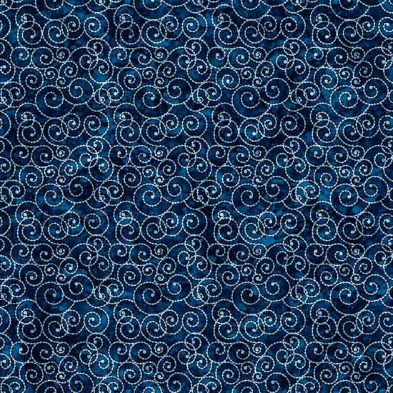 Image of Christmas Party Animals Scroll Navy quilting cotton fabric by Morris Creative Group for QT Fabrics. Features spirals on a blue background. Cute Little Fabric Shop.