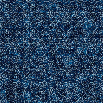 Image of Christmas Party Animals Scroll Navy quilting cotton fabric by Morris Creative Group for QT Fabrics. Features spirals on a blue background. Cute Little Fabric Shop.