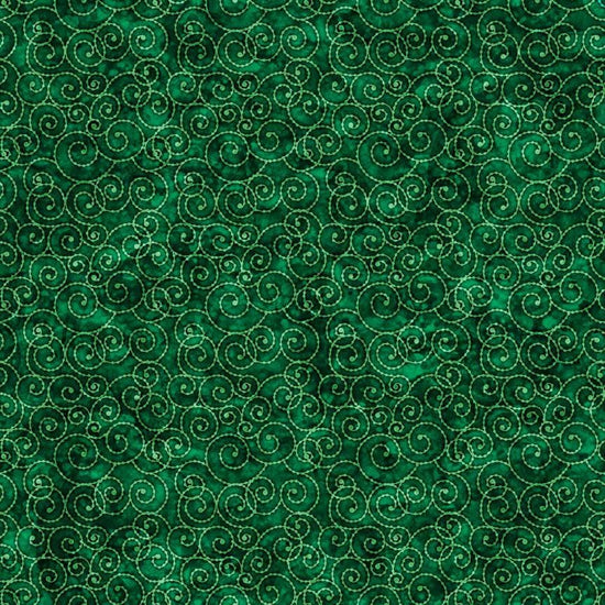 Image of Christmas Party Animals Scroll Evergreen quilting cotton fabric by Morris Creative Group for QT Fabrics. Features spirals on a green background. Cute Little Fabric Shop.