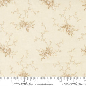 Image of Breathtaking Blues Rose Garden Porcelain Ecru quilting cotton fabric by 3 Sisters for Moda Fabrics. Features flowers on a cream background. Cute Little Fabric Shop.