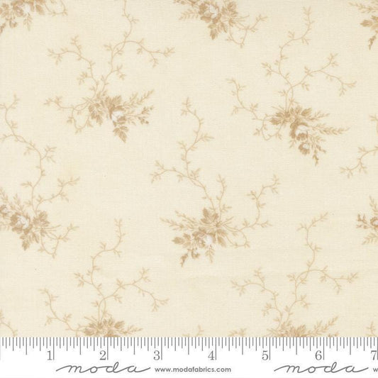 Image of Breathtaking Blues Rose Garden Porcelain Ecru quilting cotton fabric by 3 Sisters for Moda Fabrics. Features flowers on a cream background. Cute Little Fabric Shop.