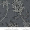 Image of Breathtaking Blues Plume Dusk quilting cotton fabric by 3 Sisters for Moda Fabrics. Features flowers on a dark gray background. Cute Little Fabric Shop.