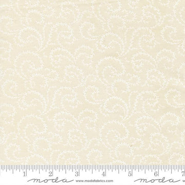 Image of Breathtaking Blues Vine Porcelain White quilting cotton fabric by 3 Sisters for Moda Fabrics. Features leaves on a cream background. Cute Little Fabric Shop.