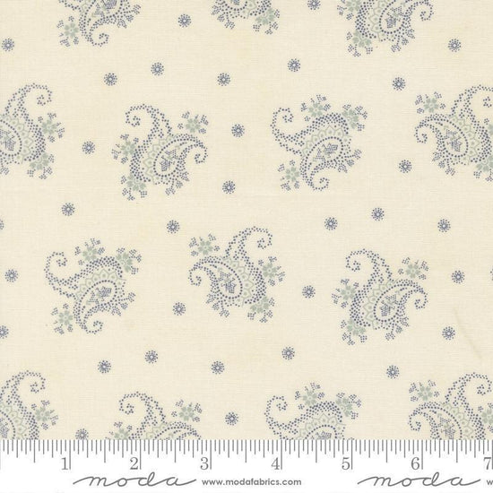 Image of Breathtaking Blues Paisley Porcelain quilting cotton fabric by 3 Sisters for Moda Fabrics. Features paisley on a cream background. Cute Little Fabric Shop.