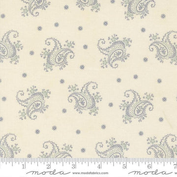 Image of Breathtaking Blues Paisley Porcelain quilting cotton fabric by 3 Sisters for Moda Fabrics. Features paisley on a cream background. Cute Little Fabric Shop.