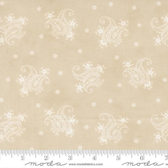 Image of Breathtaking Blues Paisley Ecru quilting cotton fabric by 3 Sisters for Moda Fabrics. Features paisley on a cream background. Cute Little Fabric Shop.