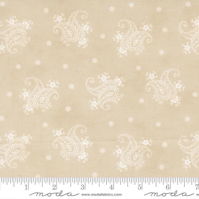 Image of Breathtaking Blues Paisley Ecru quilting cotton fabric by 3 Sisters for Moda Fabrics. Features paisley on a cream background. Cute Little Fabric Shop.