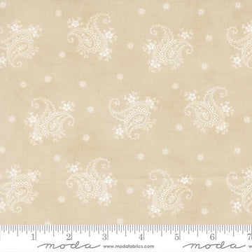 Image of Breathtaking Blues Paisley Ecru quilting cotton fabric by 3 Sisters for Moda Fabrics. Features paisley on a cream background. Cute Little Fabric Shop.