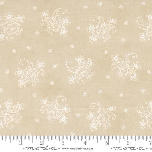 Image of Breathtaking Blues Paisley Ecru quilting cotton fabric by 3 Sisters for Moda Fabrics. Features paisley on a cream background. Cute Little Fabric Shop.