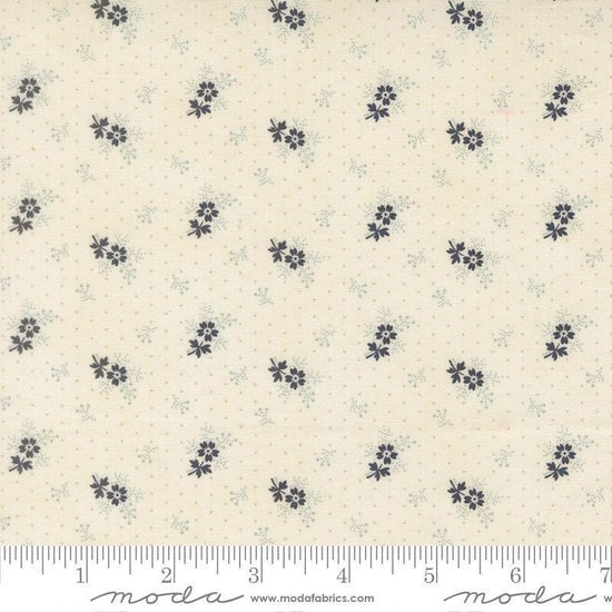 Image of Breathtaking Blues Little Flower Porcelain quilting cotton fabric by 3 Sisters for Moda Fabrics. Features flowers on a cream background. Cute Little Fabric Shop.