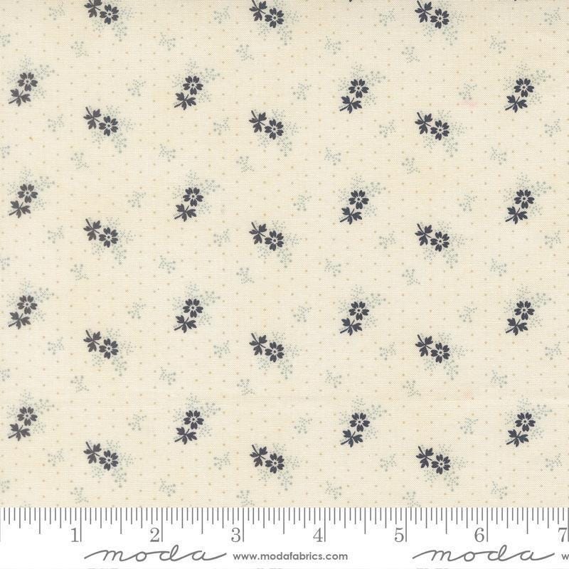 Image of Breathtaking Blues Little Flower Porcelain quilting cotton fabric by 3 Sisters for Moda Fabrics. Features flowers on a cream background. Cute Little Fabric Shop.