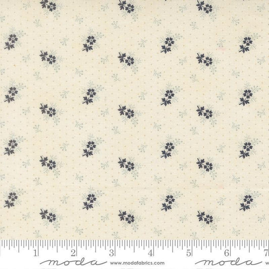 Image of Breathtaking Blues Little Flower Porcelain quilting cotton fabric by 3 Sisters for Moda Fabrics. Features flowers on a cream background. Cute Little Fabric Shop.
