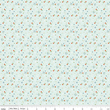 Image of Cotton Nook Flowers Bleached Denim quilting cotton fabric by Minki Kim for Riley Blake Designs. Features flowers on a blue background. Cute Little Fabric Shop.