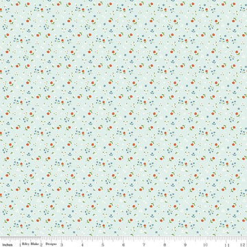 Image of Cotton Nook Flowers Bleached Denim quilting cotton fabric by Minki Kim for Riley Blake Designs. Features flowers on a blue background. Cute Little Fabric Shop.