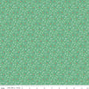 Image of Cotton Nook Flowers Green quilting cotton fabric by Minki Kim for Riley Blake Designs. Features flowers on a green background. Cute Little Fabric Shop.