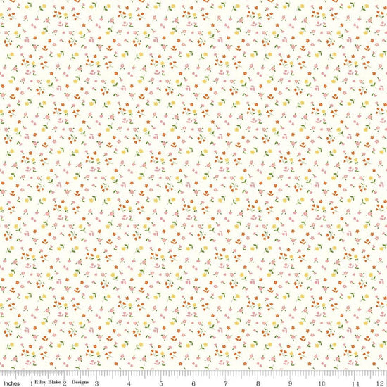 Image of Cotton Nook Flowers Vintage White quilting cotton fabric by Minki Kim for Riley Blake Designs. Features flowers on a white background. Cute Little Fabric Shop.