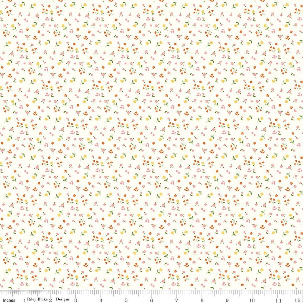 Image of Cotton Nook Flowers Vintage White quilting cotton fabric by Minki Kim for Riley Blake Designs. Features flowers on a white background. Cute Little Fabric Shop.