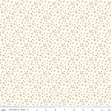 Image of Cotton Nook Flowers Vintage White quilting cotton fabric by Minki Kim for Riley Blake Designs. Features flowers on a white background. Cute Little Fabric Shop.