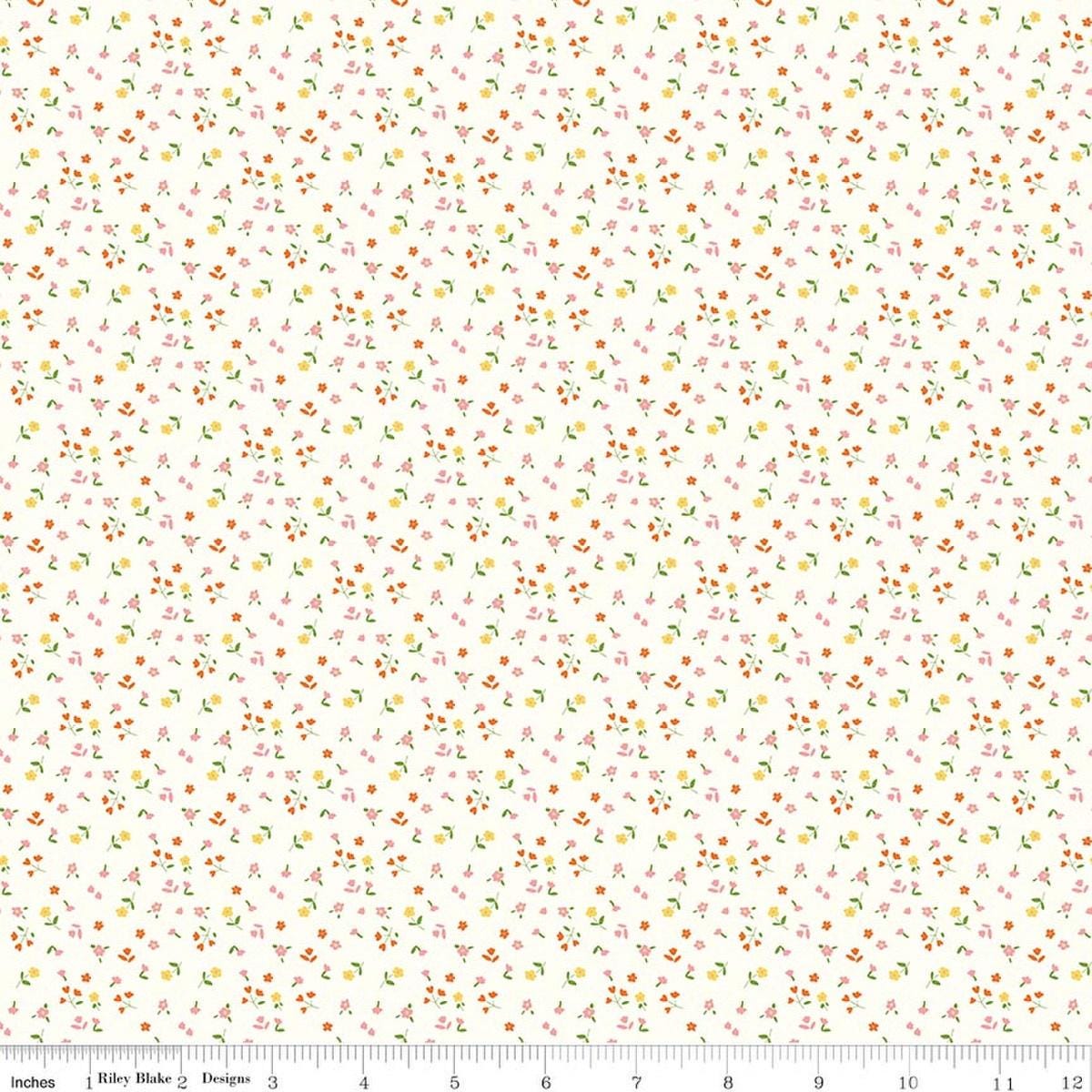 Image of Cotton Nook Flowers Vintage White quilting cotton fabric by Minki Kim for Riley Blake Designs. Features flowers on a white background. Cute Little Fabric Shop.